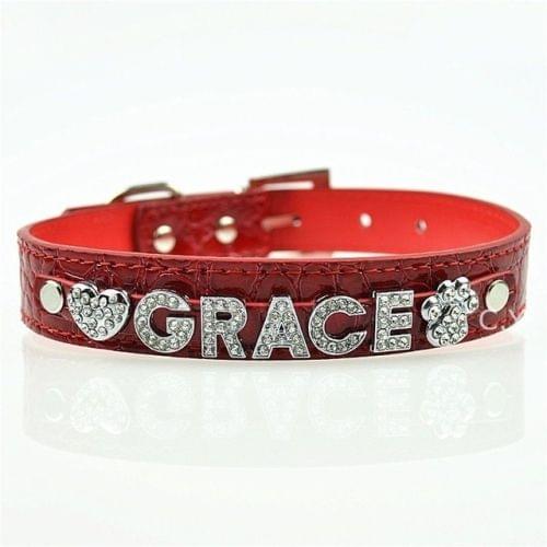 5 PCS 10MM Bling Personalized Dog Collar With Rhinestone Buckle DIY Name Pet Puppy Cat Collars, Color:Red(XS)