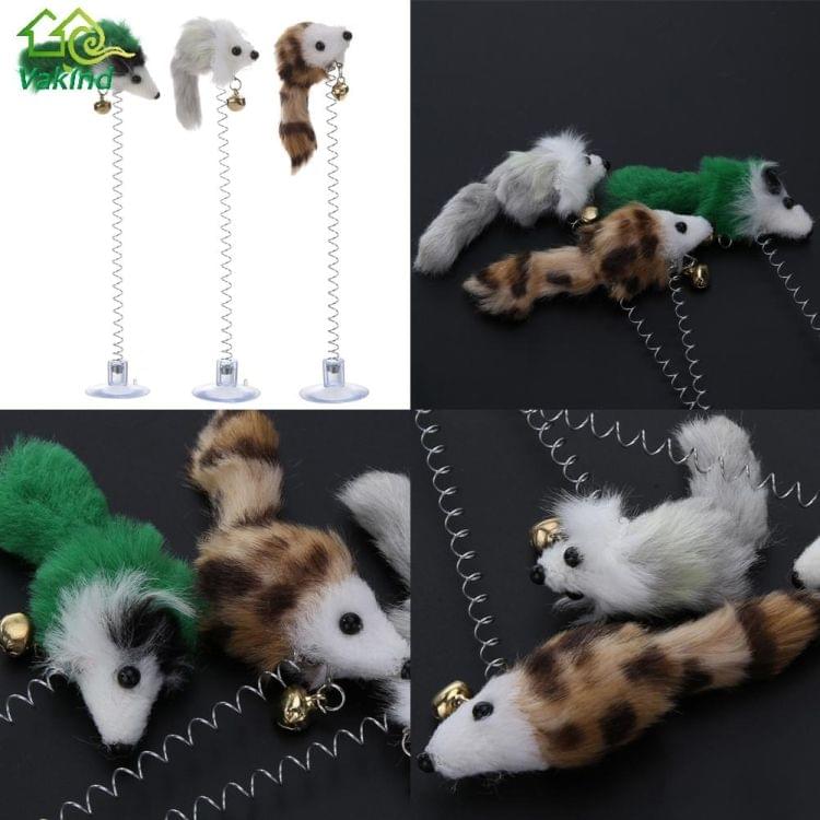 3 PCS Funny Cat Toys Elastic Feather False Mouse Bottom Sucker Toys for Cat Kitten Playing Pet Seat Scratch Toy Pet Cat Product(Color Random Delivery)