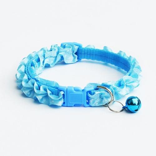 10 PCS Lovely Adjustable Buckle Collar Cat Dog Lace Collar with Bell(Sky Blue)