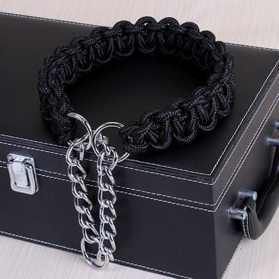 Large Dog German Shepherd Walk the Dog P Chain Necklet Collar for Medium and Large Dogs, Color:Black(L)