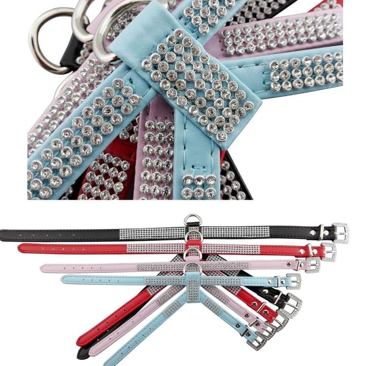 Rhinestone PU Soft Breathable Dog Harness Pet Vest Dog Chest Strap Leash Dog Collar, Size: M (Black)