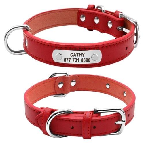 PU Leather Dog Collar Durable Padded Personalized Pet ID Collars for Small Medium Large Dogs Cat, Size:S(Red)