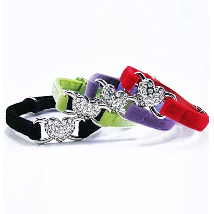 Pet Cat Heart-shaped Diamond Double Layer Plush Adjustable Collar, Size:1.0*28.0cm (Green)