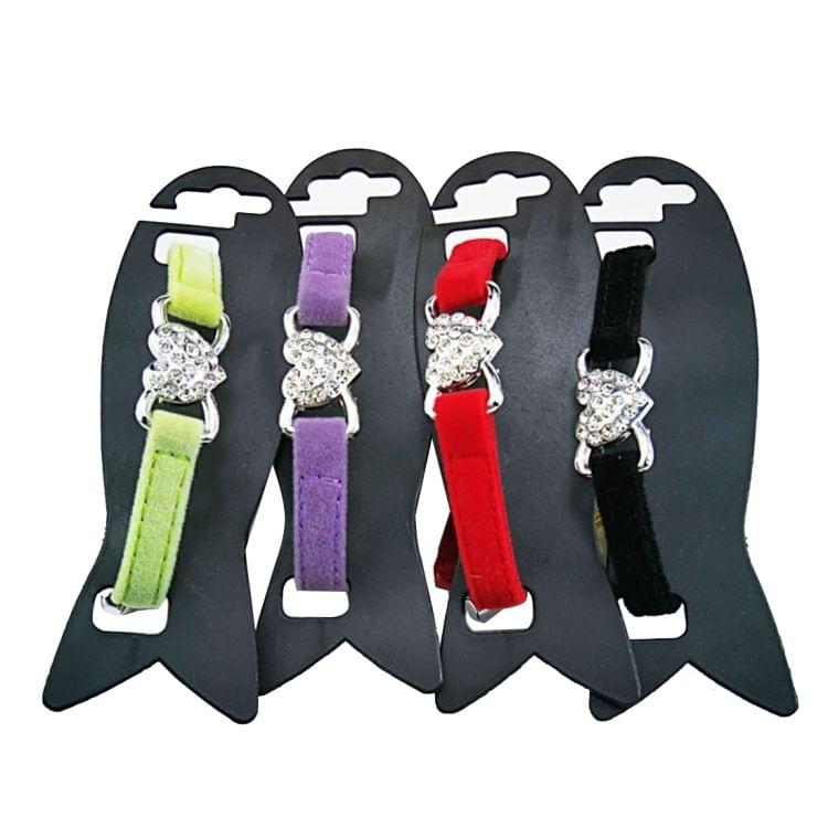 Pet Cat Heart-shaped Diamond Double Layer Plush Adjustable Collar, Size:1.0*28.0cm (Green)