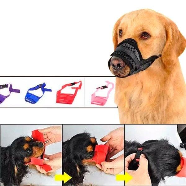 Dog Muzzle Breathable Nylon Comfortable Soft Mesh Adjustable Pet Mouth Mask Prevent Bite, Size L: 18-24cm(Dark Blue)