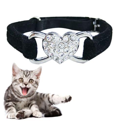 Pet Cat Heart-shaped Diamond Double Layer Plush Adjustable Collar, Size:1.0*28.0cm (Black)