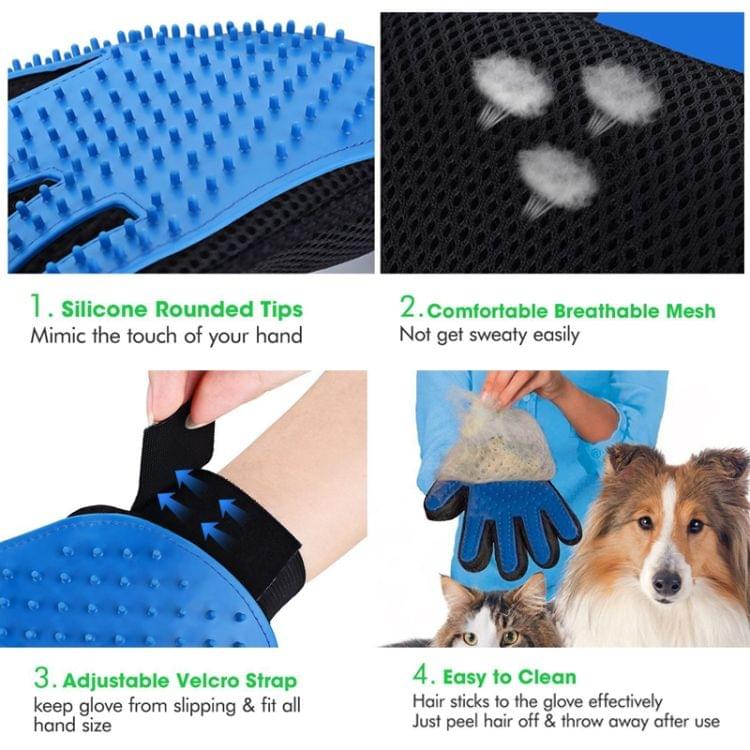 Right Hand Five Finger Deshedding Brush Glove Pet Gentle Efficient Massage Grooming(Green)