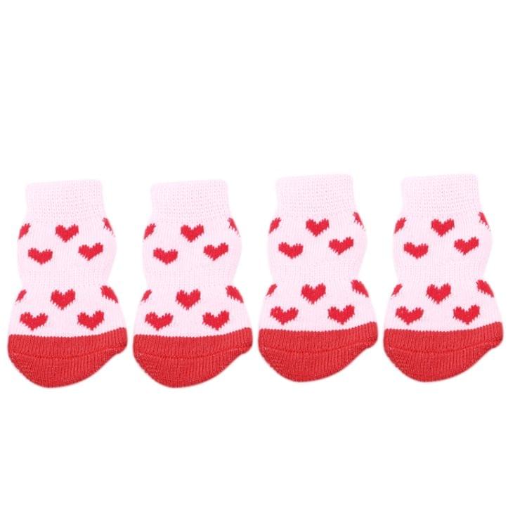 2 Pairs Pet Dog Puppy Cat Shoes Slippers Non-Slip Socks Pet Cute Indoor for Small Dogs Cats Snow Boots Socks, Size:L(Light Red )
