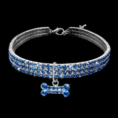 2 PCS Bling Rhinestone Dog Collar Crystal Puppy Chihuahua Pet Dog Collars Leash For Small Dogs Mascotas Accessories S(Blue)