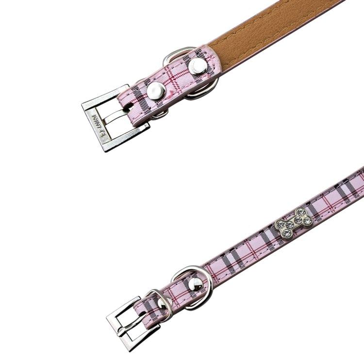 PU Leather with Bone Designs Pet Dog Collar Pet Products, Size: S, 1.5 * 37cm(Pink)