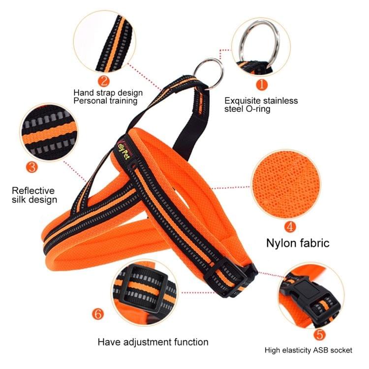 Pet Dogs A7 Reflective Polyester Chest Harness Lead Leash Traction Big Dogs Safety Chain Rope Collar, Size: L, 2.5*68*84cm (Orange)
