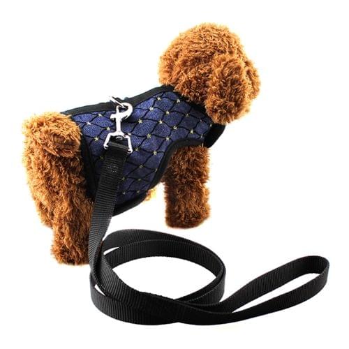 Denim + Mesh Cloth Soft Breathable Dog Harness Pet Vest Dog Chest Strap, Size: S(Navy Blue)