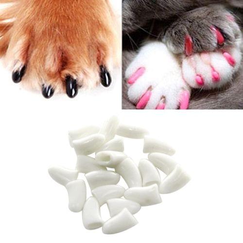 20 PCS Silicone Soft Cat Nail Caps / Cat Paw Claw / Pet Nail Protector/Cat Nail Cover, Size:M(White)