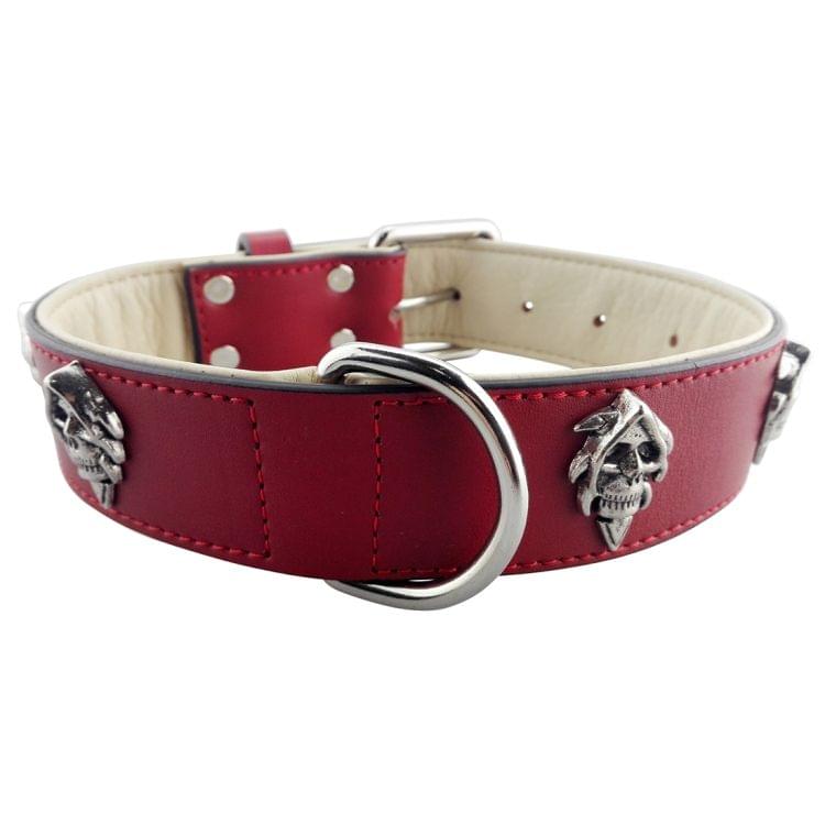 Leather Red Silk Suture with Alloy Skull Designs Pet Dog Collar Pet Products Big Dog Collar, Size: XL, 3.5 * 60cm(Red)