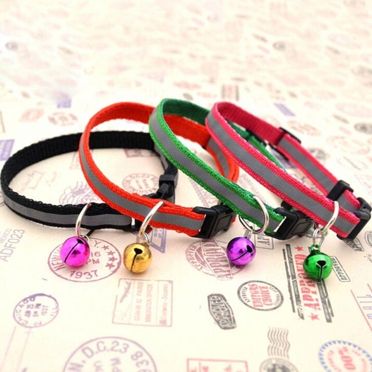 Cute Dog Pet Glossy Reflective Collar Safety Buckle Adjustable Neck Strap with Bell(green)