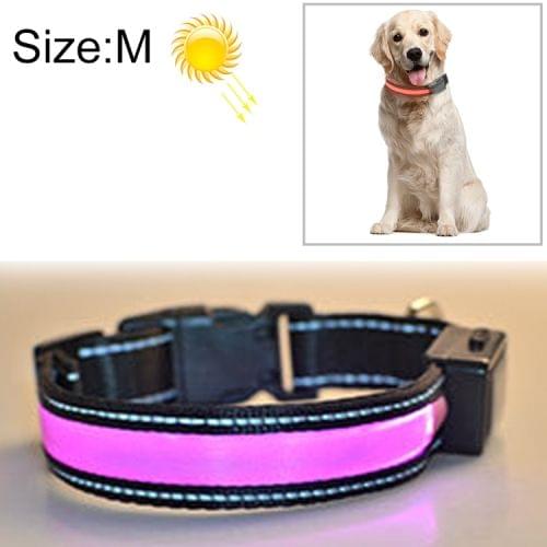 Medium and Large Dog Pet Solar + USB Charging LED Light Collar, Neck Circumference Size: M, 40-50cm(Pink)