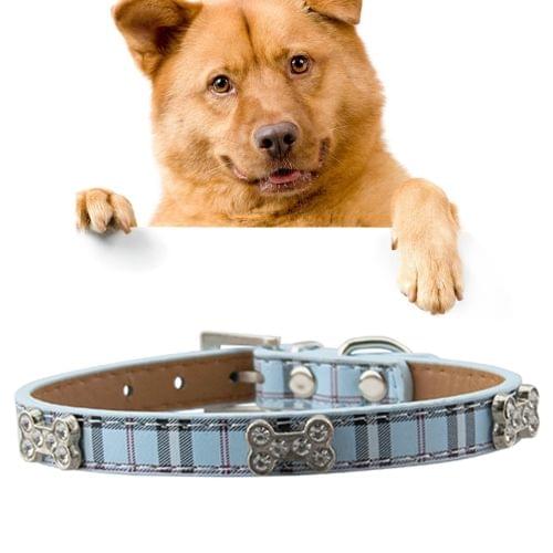 PU Leather with Bone Designs Pet Dog Collar Pet Products, Size: L, 2.5 * 51cm(Blue)