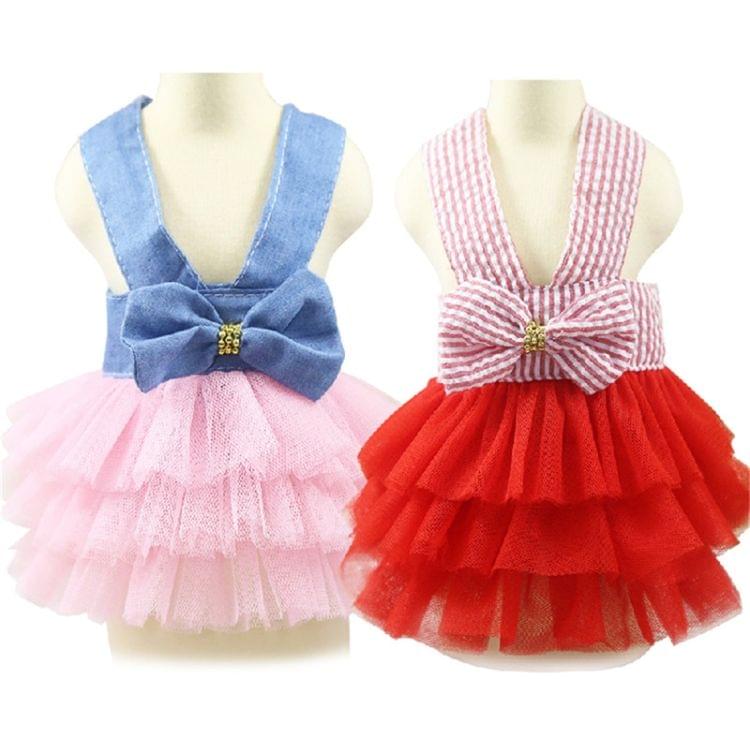 Summer Jeans Dress Clothes for Small Dog Wedding Dress Skirt Puppy, Size:L(Pink Stripe)
