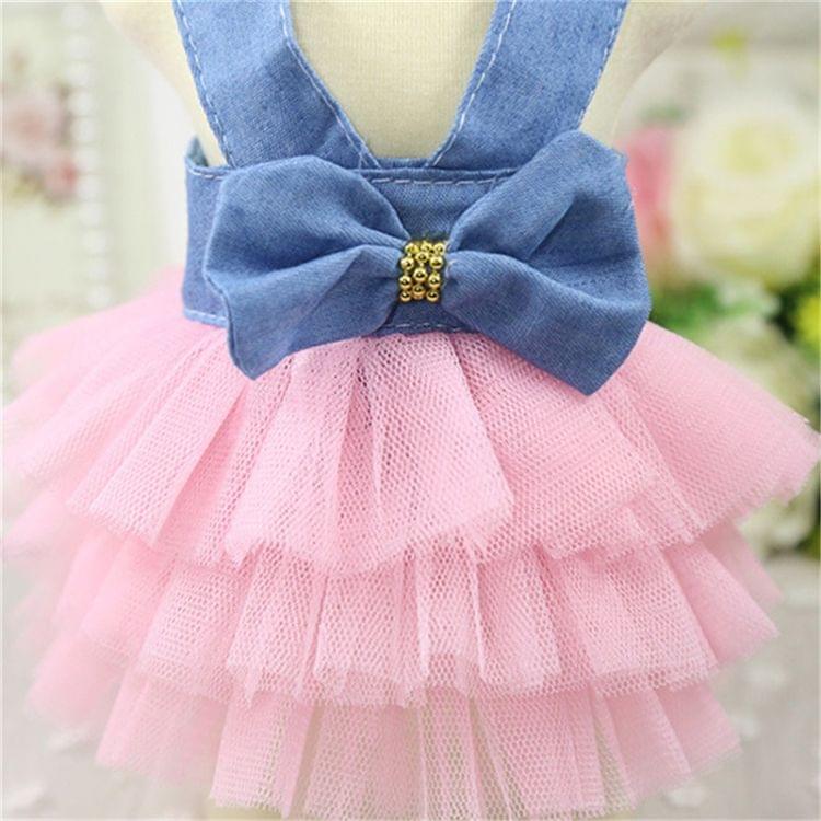 Summer Jeans Dress Clothes for Small Dog Wedding Dress Skirt Puppy, Size:L(Pink Stripe)