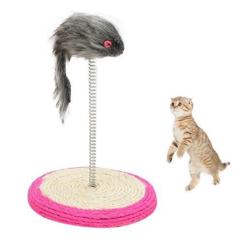 Pet Cat Playing Toys Sisal Spring Seat Cat Scratch Board With Mouse, Board Diameter: 15cm, Random Color Delivery