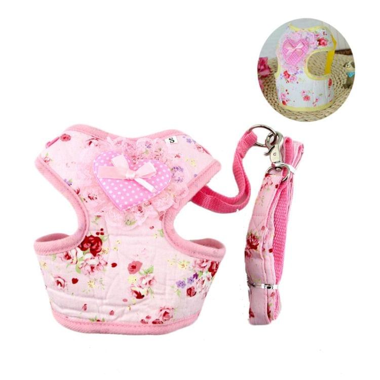 Pet Cat Dog Harness Floral Dog Vest Walking Leads Leash, Size:L(Pink)