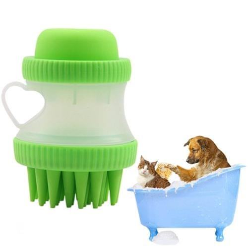 Multi-function PP + Silicone Pet Bath Massage Brush with Bath Foam Storage, Size: 8*11cm (Green)