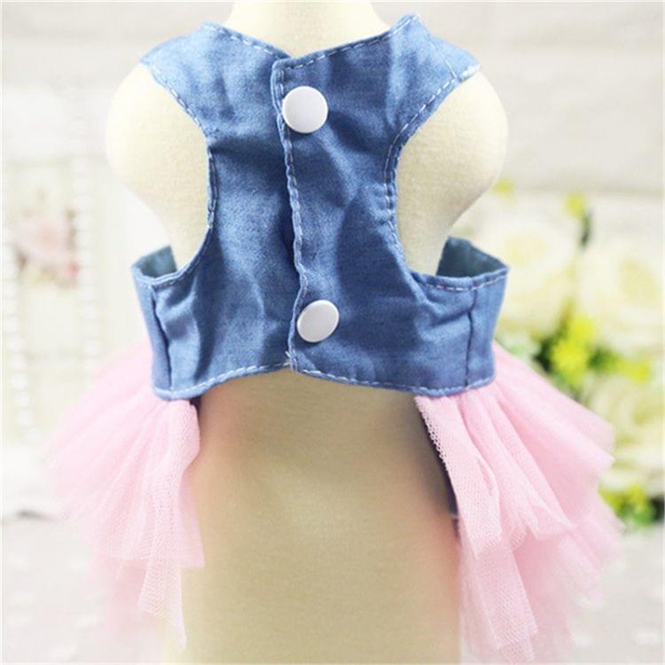 Summer Jeans Dress Clothes for Small Dog Wedding Dress Skirt Puppy, Size:S(Jean Pink)