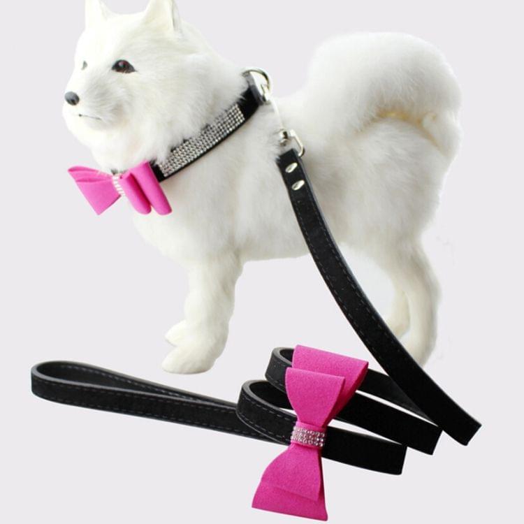 Flocking Diamond Studded Bowknot Pet Collar Dog Collar Pet Products, Size: M, 2 * 42cm(Black)