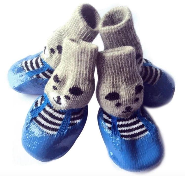 2 Pairs Cotton Rubber Pet Dog Socks Waterproof Non-slip Dog Rain Snow Boots Socks Footwear, Size:S(Black)