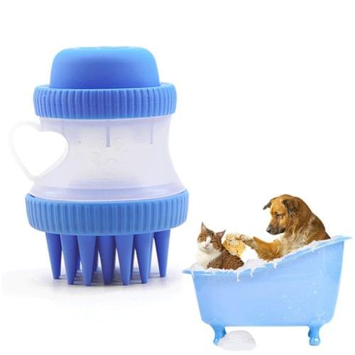 Multi-function PP + Silicone Pet Bath Massage Brush with Bath Foam Storage, Size: 8*11cm (Blue)