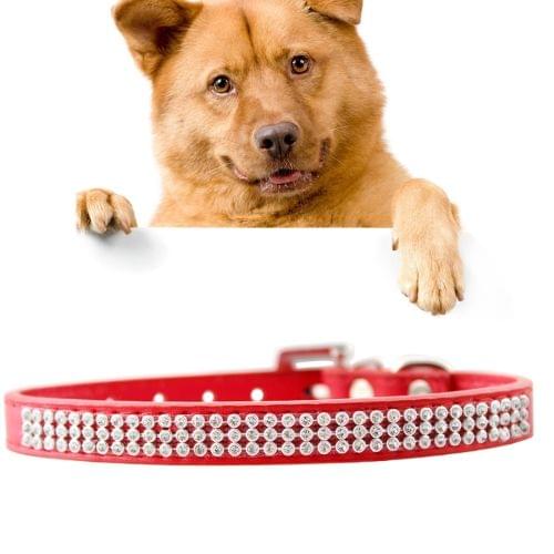 PU Diamond Studded Pet Collar Dog Collar Pet Products, Size: S, 1.5 * 37cm(Red)