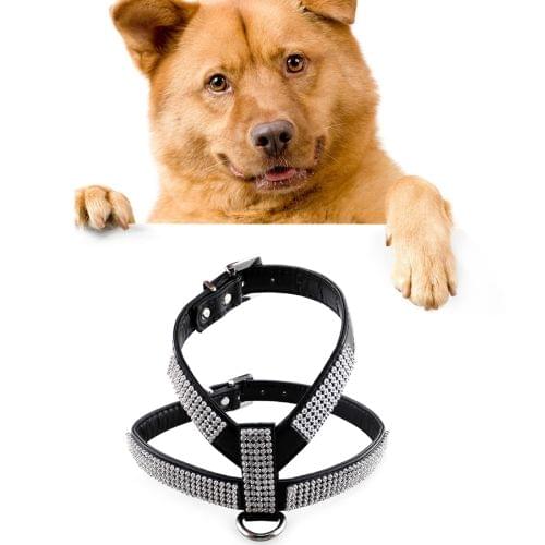 Rhinestone PU Soft Breathable Dog Harness Pet Vest Dog Chest Strap Leash Dog Collar, Size: XS(Black)