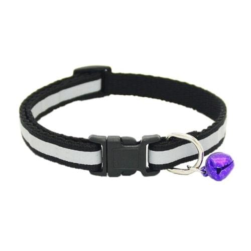 Cute Dog Pet Glossy Reflective Collar Safety Buckle Adjustable Neck Strap with Bell(black)