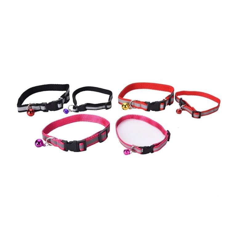 Cute Dog Pet Glossy Reflective Collar Safety Buckle Adjustable Neck Strap with Bell(black)
