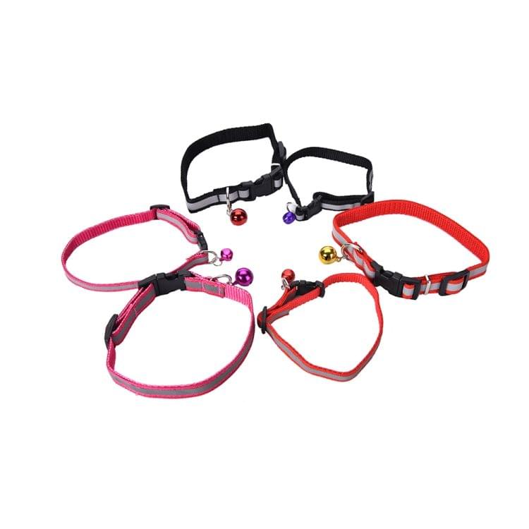 Cute Dog Pet Glossy Reflective Collar Safety Buckle Adjustable Neck Strap with Bell(black)