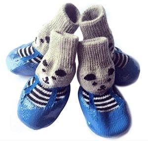 2 Pairs Cotton Rubber Pet Dog Socks Waterproof Non-slip Dog Rain Snow Boots Socks Footwear, Size:L(Blue)