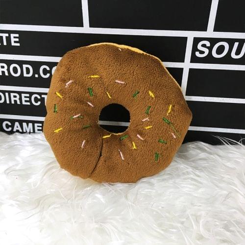 13cm Pet Dog Puppy Cat  Donut Tugging Chew Squeaker Quack Sound Play Toys(Brown)