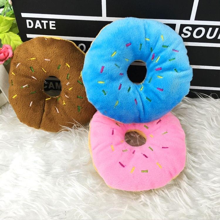 13cm Pet Dog Puppy Cat  Donut Tugging Chew Squeaker Quack Sound Play Toys(Brown)