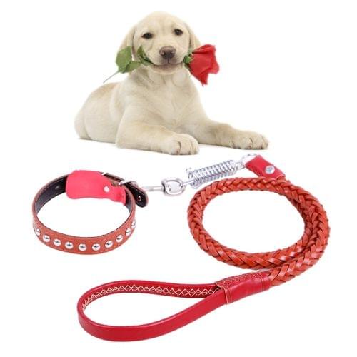 Cowhide Traction Belt Dog Collar Telescopic Dog Rope, Suitable For Medium and Large Dogs, L, Rope Length: 130cm Collar Size: 43-55cm(Brown)