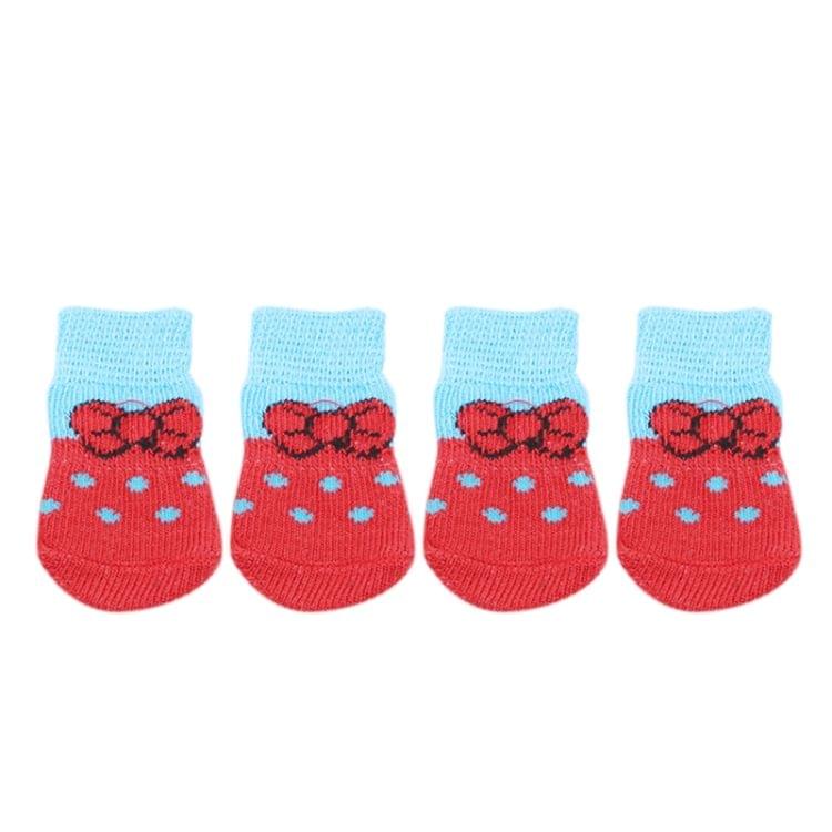 2 Pairs Pet Dog Puppy Cat Shoes Slippers Non-Slip Socks Pet Cute Indoor for Small Dogs Cats Snow Boots Socks, Size:M(Red)