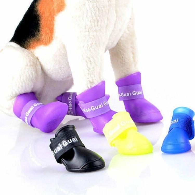 Lovely Pet Dog Shoes Puppy Candy Color Rubber Boots Waterproof Rain Shoes, S, Size:  4.3 x 3.3cm(Blue)