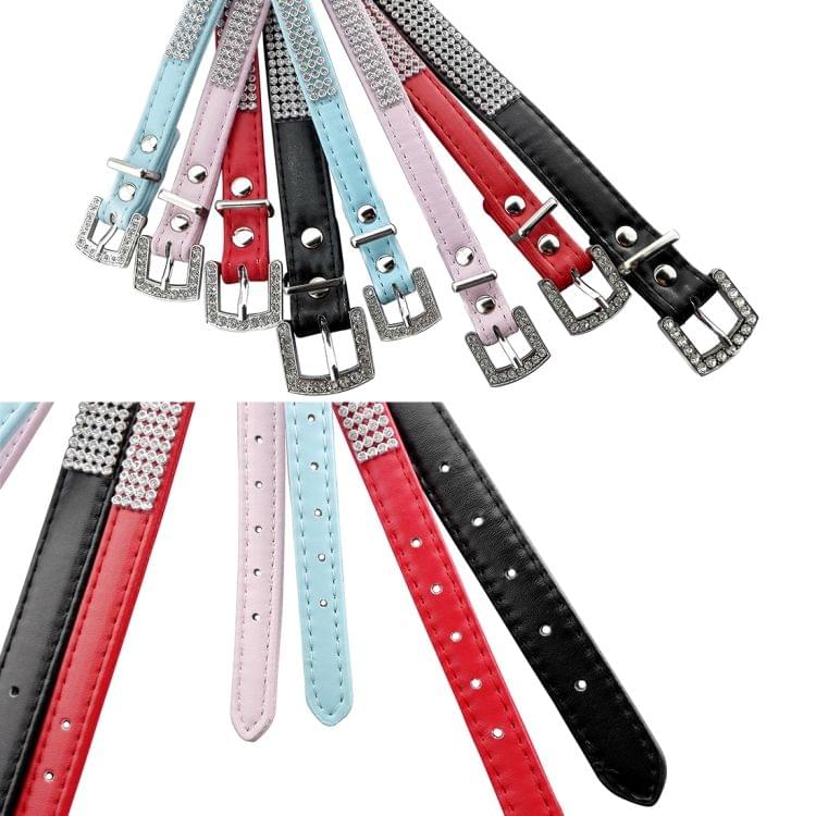 Rhinestone PU Soft Breathable Dog Harness Pet Vest Dog Chest Strap Leash Dog Collar, Size: S (Blue)