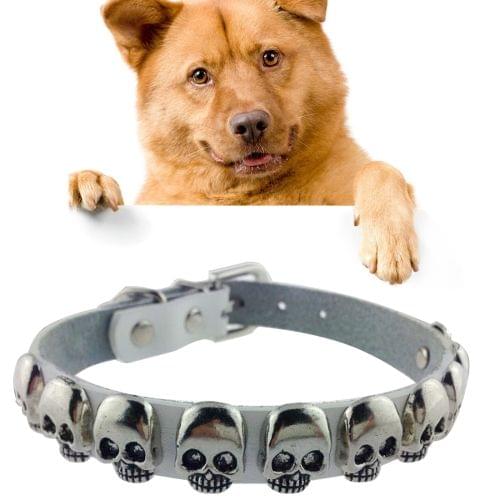 Leather with Skull Designs Pet Dog Collar Pet Products, Size: 1.5 * 37cm(White)