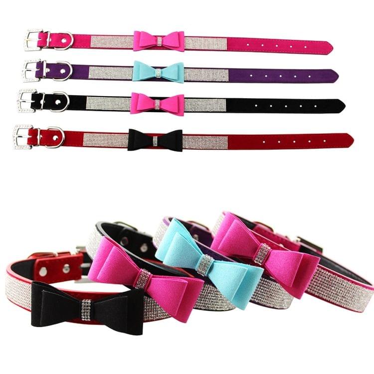 Flocking Diamond Studded Bowknot Pet Collar Dog Collar Pet Products, Size: S, 1.5 * 37cm(Red)