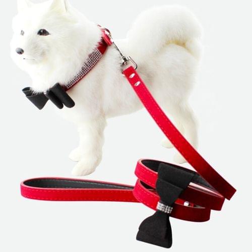 Flocking Diamond Studded Bowknot Pet Collar Dog Collar Pet Products, Size: S, 1.5 * 37cm(Red)