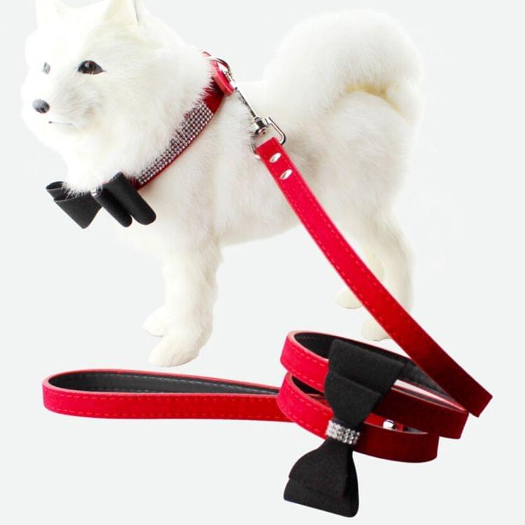 Flocking Diamond Studded Bowknot Pet Collar Dog Collar Pet Products, Size: S, 1.5 * 37cm(Red)