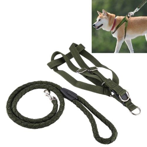 Green Army Pets Harness Training Lead Leash Traction Dog Safety Chain Rope, Rope Diameter: 1.2cm, Back Bandwidth: 2.0cm, Rope Length: 1.1m