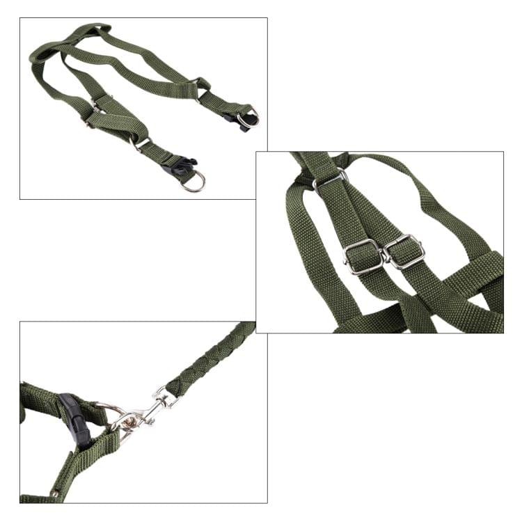 Green Army Pets Harness Training Lead Leash Traction Dog Safety Chain Rope, Rope Diameter: 1.2cm, Back Bandwidth: 2.0cm, Rope Length: 1.1m