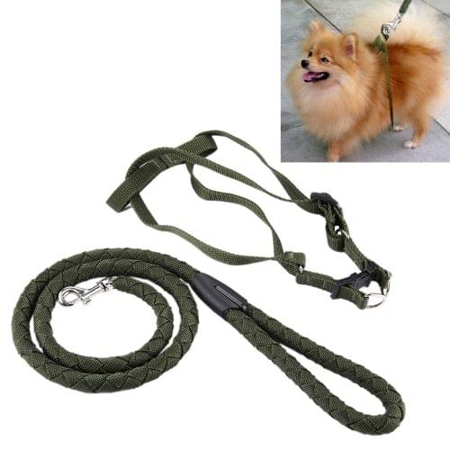 Green Army Pets Harness Training Lead Leash Traction Dog Safety Chain Rope, Rope Diameter: 1.2cm, Back Bandwidth: 1.5cm, Rope Length: 1.1m