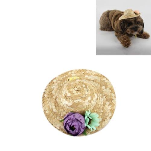 Outdoor Walking Pet Straw Hat, Random Style Delivery, Size: S (Inner Diameter: 7cm) (One Flower)